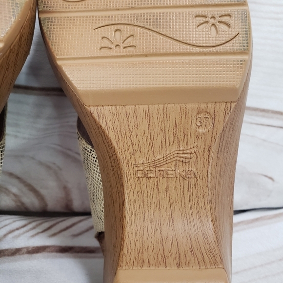 Dansko Jacinda Khaki Tan Snakeskin Leather Slingback Sandals Womens 37 Faux Wood - Picture 11 of 13